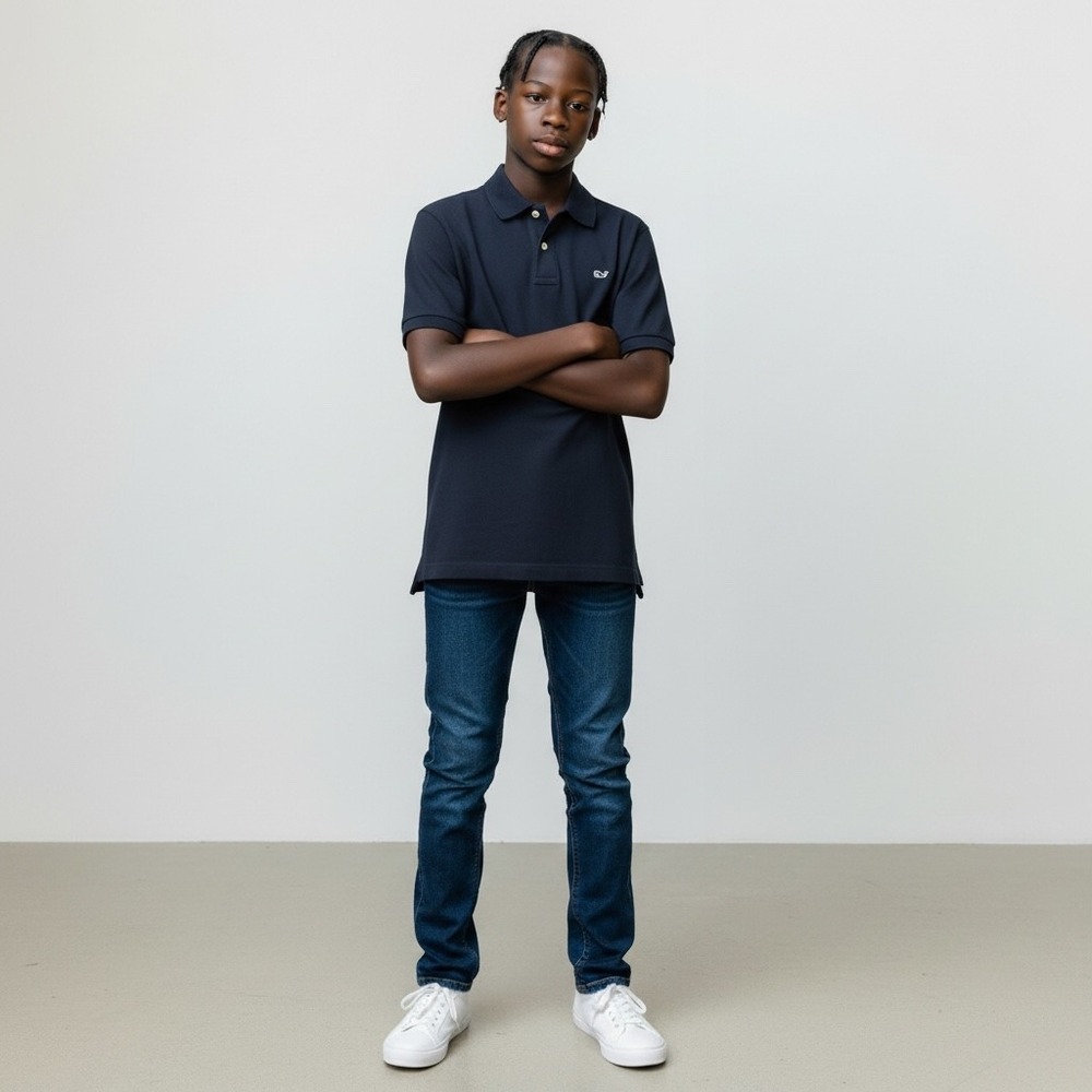 Vineyard Vines Boys XL 18 Navy Blue Whale Logo‎ Classic Polo Shirt